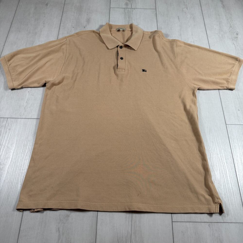 Burberry Brit Polo Shirt Men’s XL Tan Brown Check Classic Fit Luxury Casual
